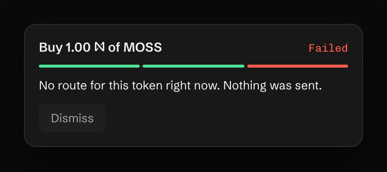 No route for this token right now. Nothing was sent.
